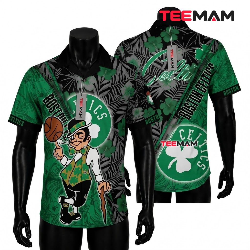 Boston Celtics Tropical Shirt Mascot Hibiscus Front