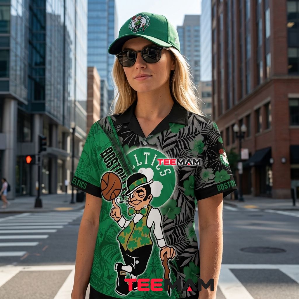 Boston Celtics Tropical Shirt Mascot Hibiscus Back Boston Celtics Tropical Shirt Mascot Hibiscus Back