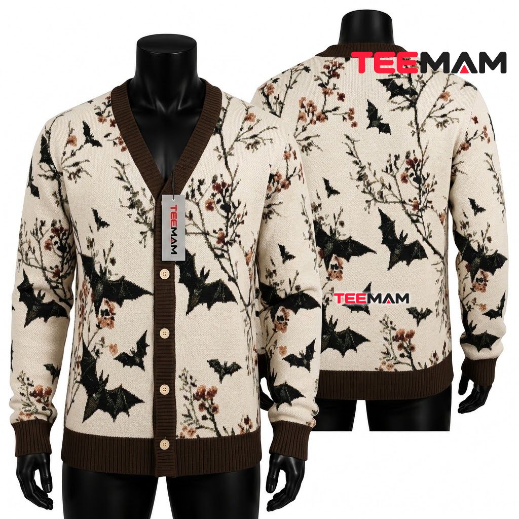 Botanical Halloween Cardigan Bat Floral Print 1