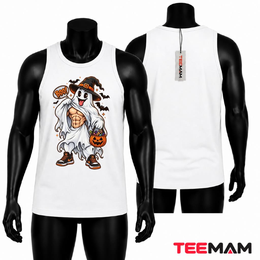 Buff Ghost Halloween Tank Top Muscular Funny Pumpkin Buff Ghost Halloween Tank Top Muscular Funny Pumpkin