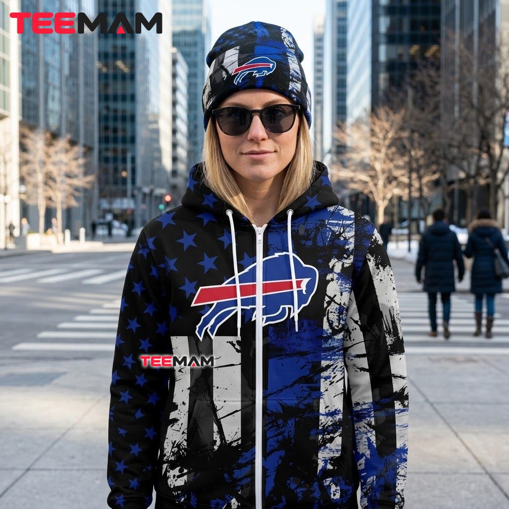 Buffalo Bills 3D Hoodie American Flag Grunge Splatter Print Back Buffalo Bills 3D Hoodie American Flag Grunge Splatter Print Back