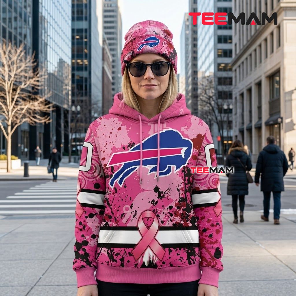 Buffalo Bills 3D Hoodie Breast Cancer Awareness Pink Ribbon Back Buffalo Bills 3D Hoodie Breast Cancer Awareness Pink Ribbon Back