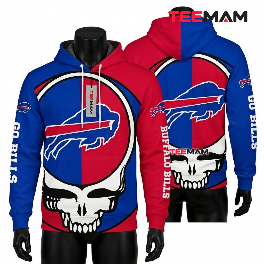 Buffalo Bills 3D Hoodie Grateful Dead Skull Split Print Front