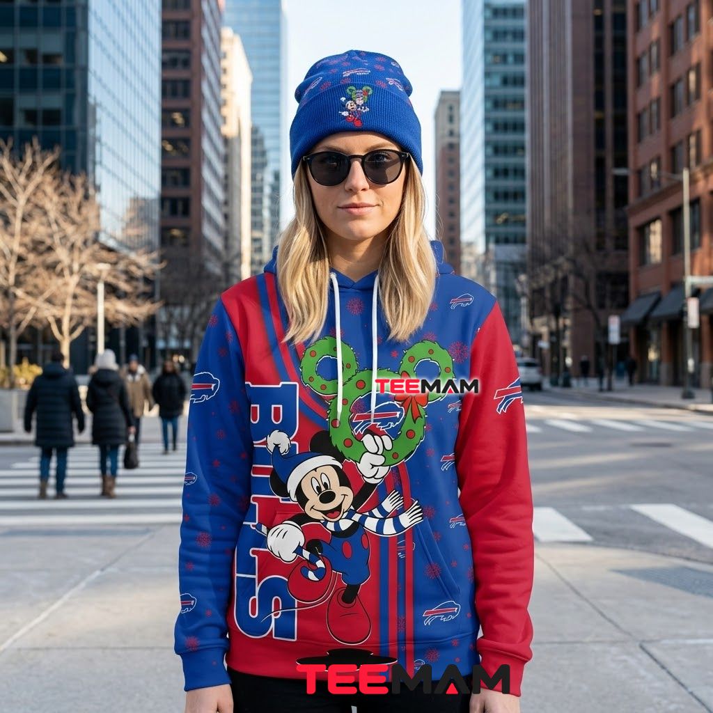 Buffalo Bills 3D Hoodie Mickey Mouse Christmas Wreath Print Back Buffalo Bills 3D Hoodie Mickey Mouse Christmas Wreath Print Back