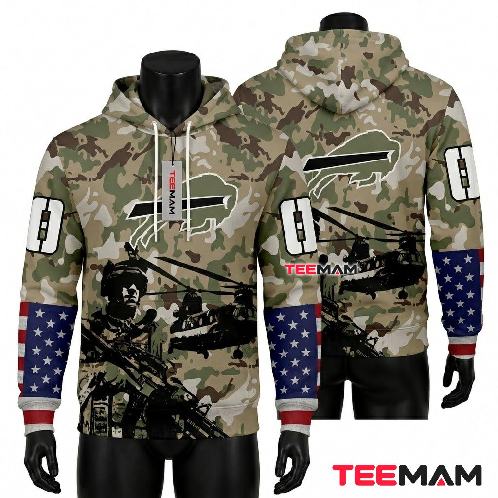Buffalo Bills 3D Hoodie Military Soldier Camo Print Front