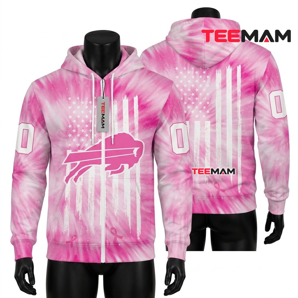 Buffalo Bills 3D Hoodie Pink Tie Dye US Flag Print Front