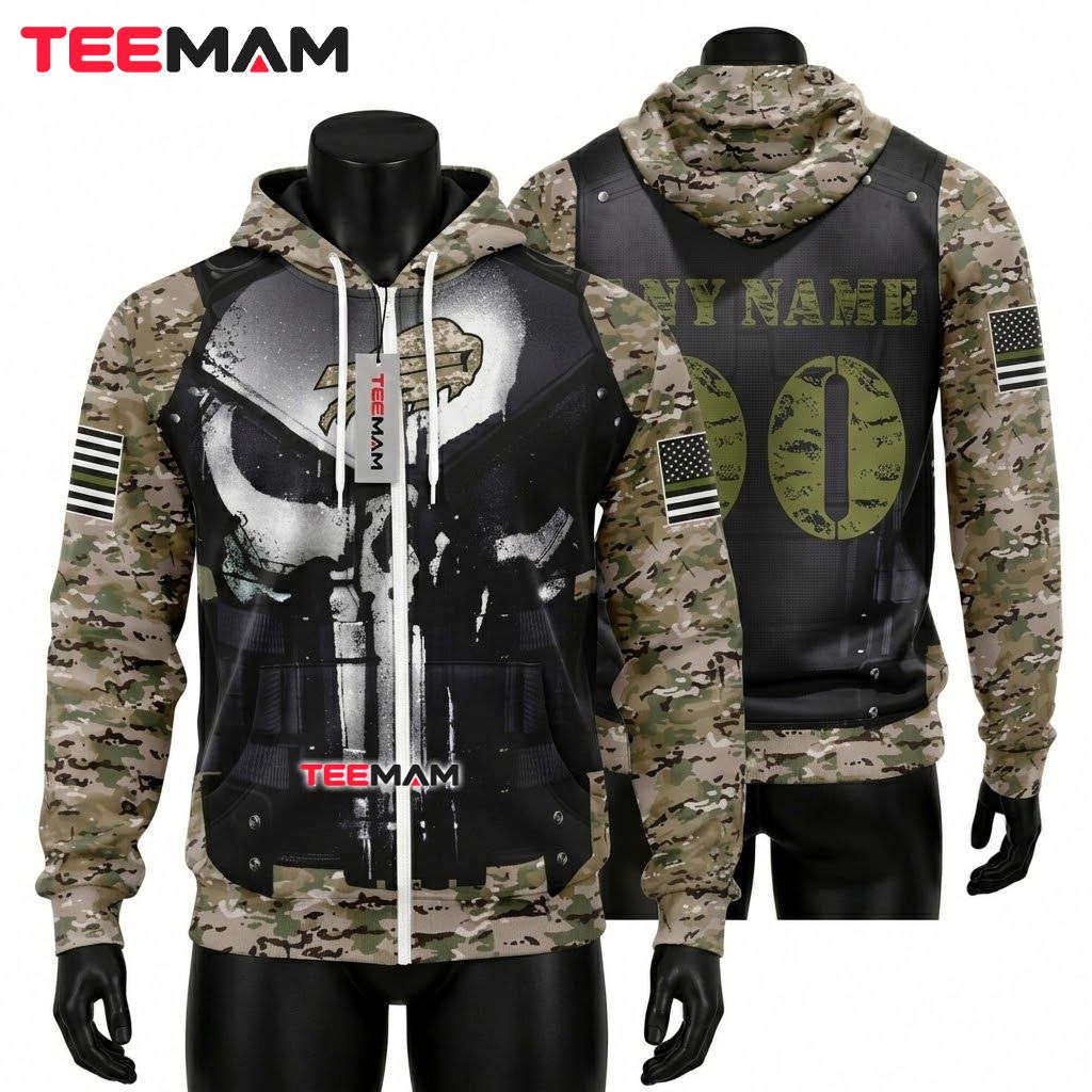 Buffalo Bills 3D Hoodie Punisher Armor Desert Camouflage Front