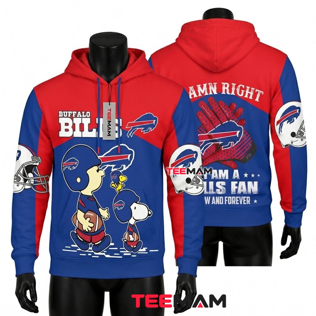 Buffalo Bills 3D Hoodie Snoopy Charlie Brown Fan Print Front