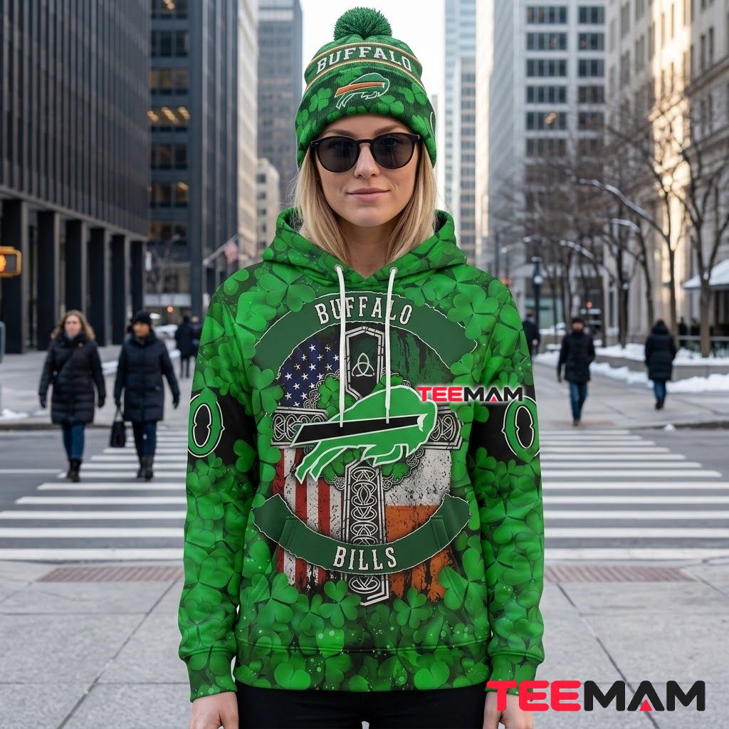 Buffalo Bills 3D Hoodie St Patricks Day Shamrock Cross Back Buffalo Bills 3D Hoodie St Patricks Day Shamrock Cross Back