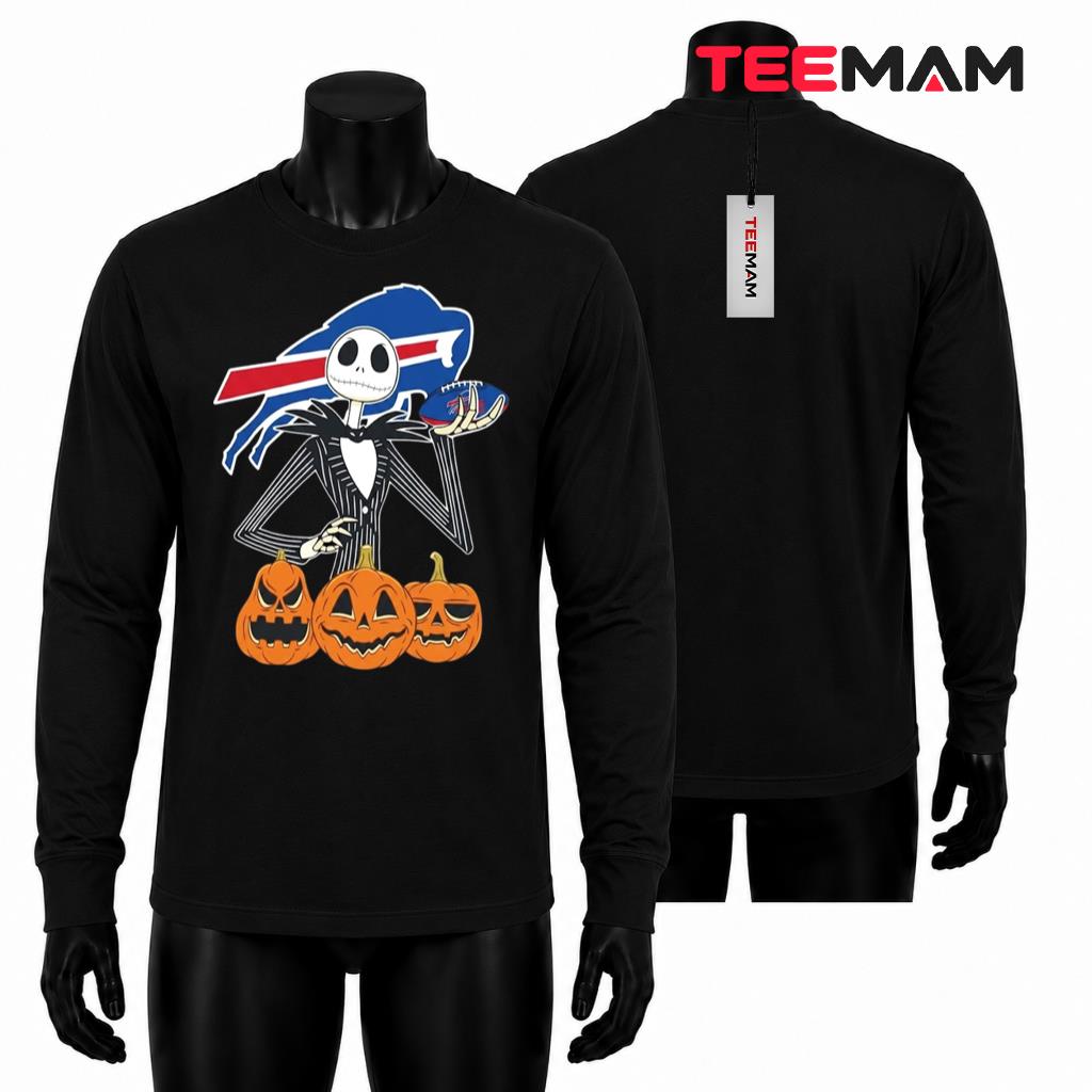 Buffalo Bills Halloween Long Sleeve Jack Skellington Pumpkin Buffalo Bills Halloween Long Sleeve Jack Skellington Pumpkin