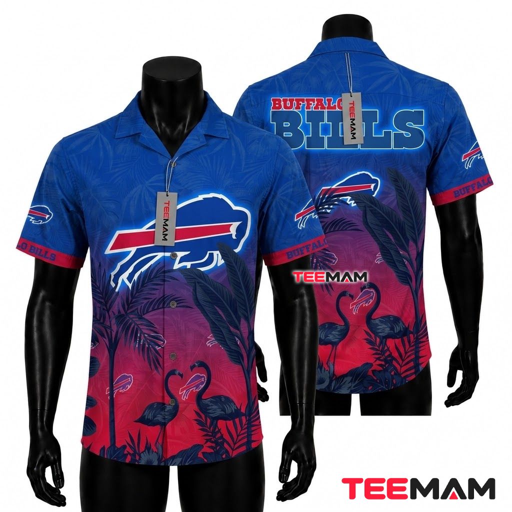 Buffalo Bills Hawaiian Shirt Flamingo Sunset Front