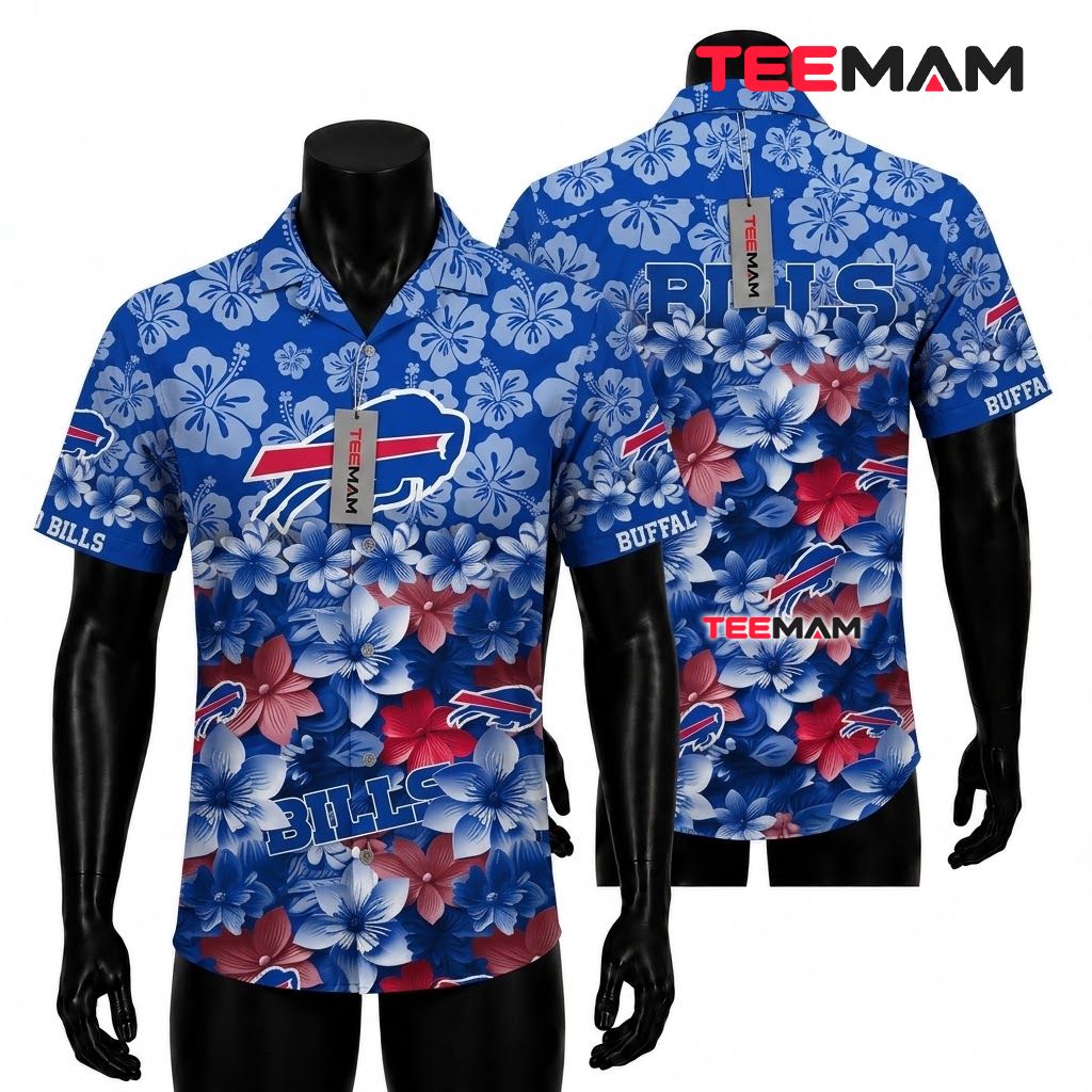 Buffalo Bills Hawaiian Shirt Gradient Floral Front