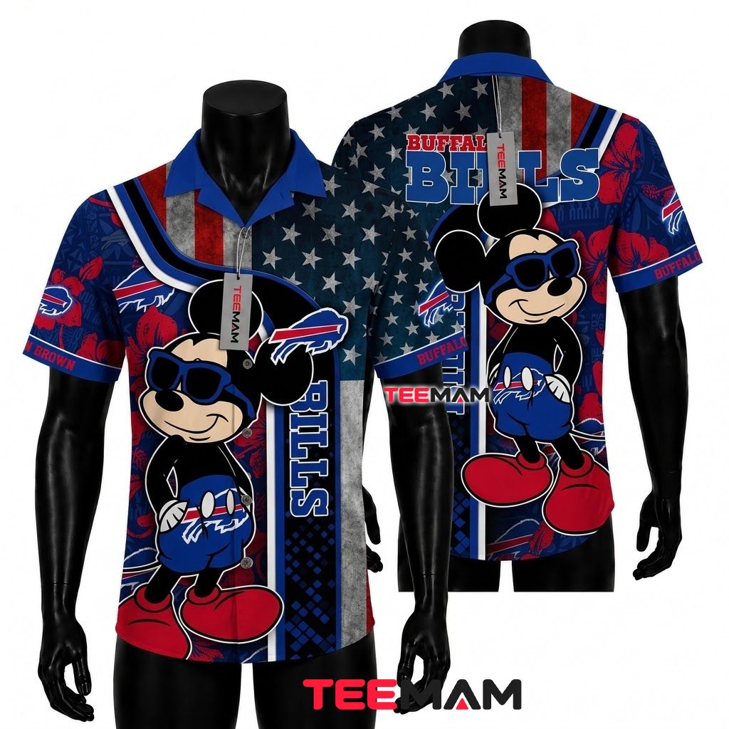 Buffalo Bills Hawaiian Shirt Mickey Mouse American Flag Front