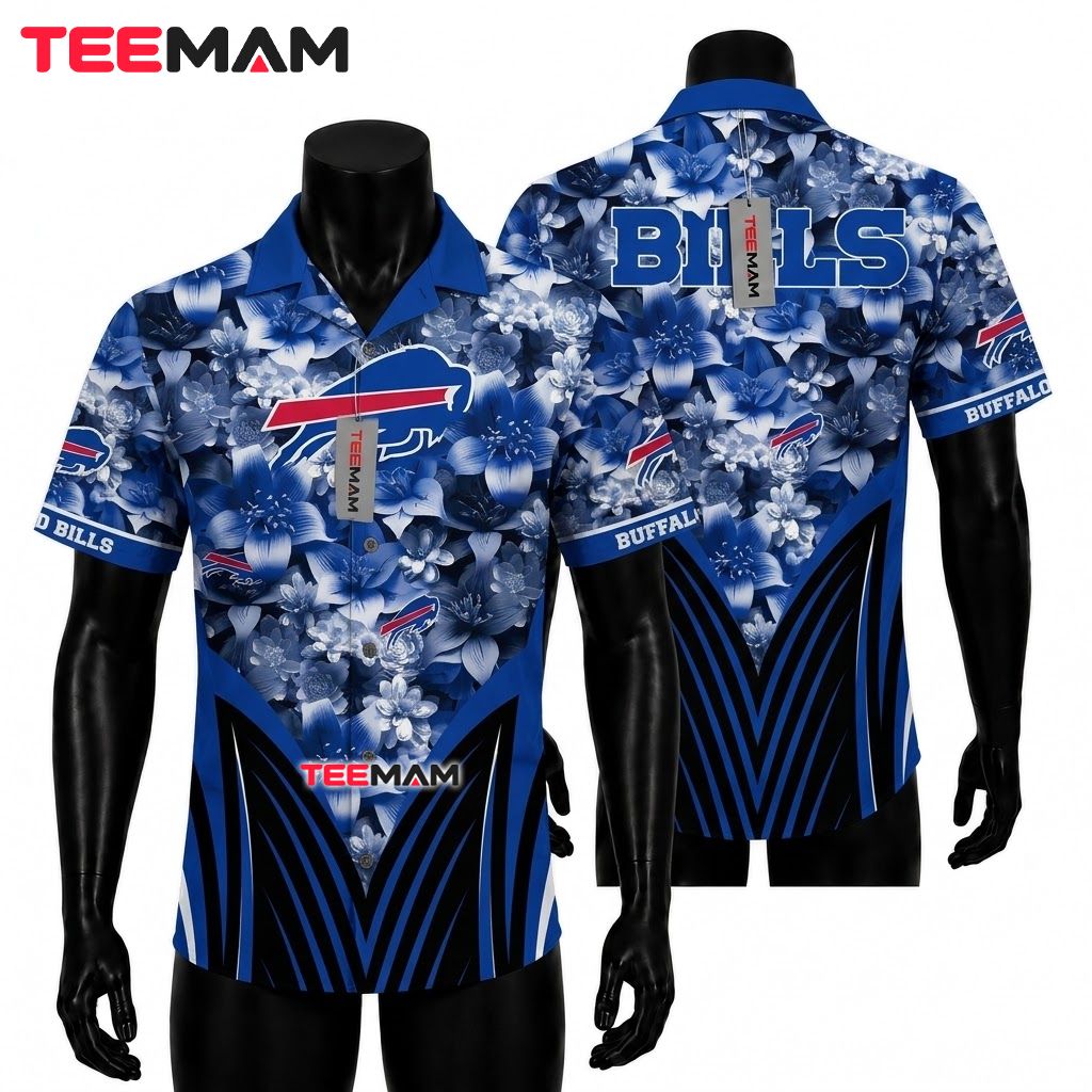 Buffalo Bills Hawaiian Shirt Monochrome Floral Front