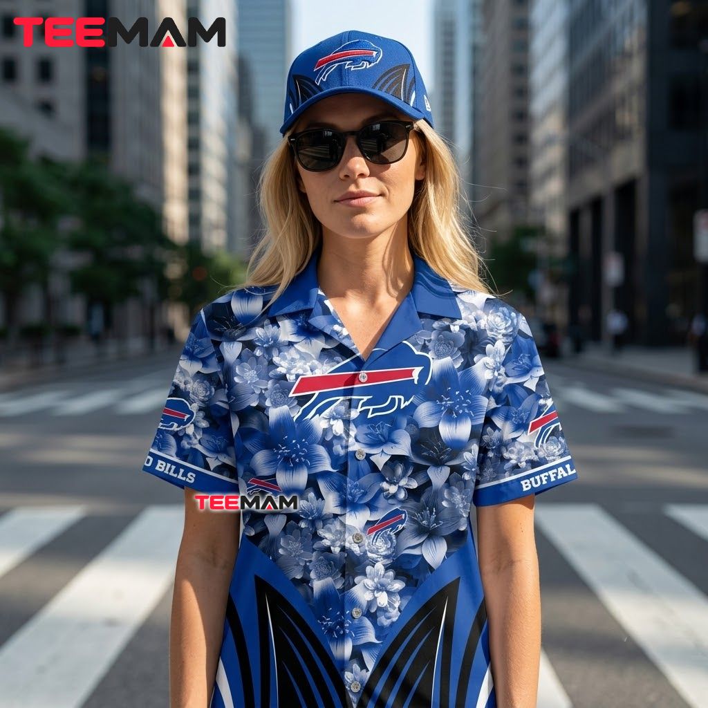 Buffalo Bills Hawaiian Shirt Monochrome Floral Back Buffalo Bills Hawaiian Shirt Monochrome Floral Back