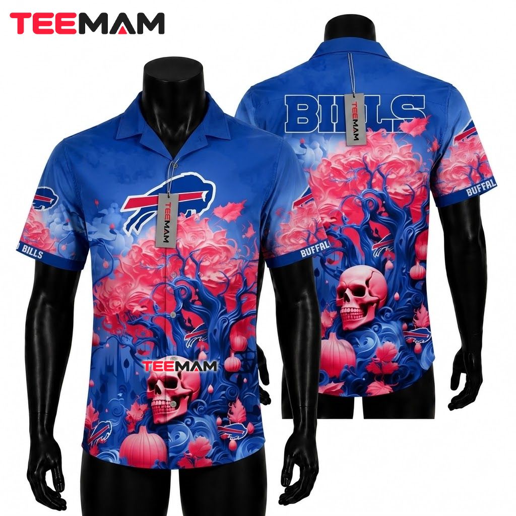 Buffalo Bills Hawaiian Shirt Skull Pumpkin Front