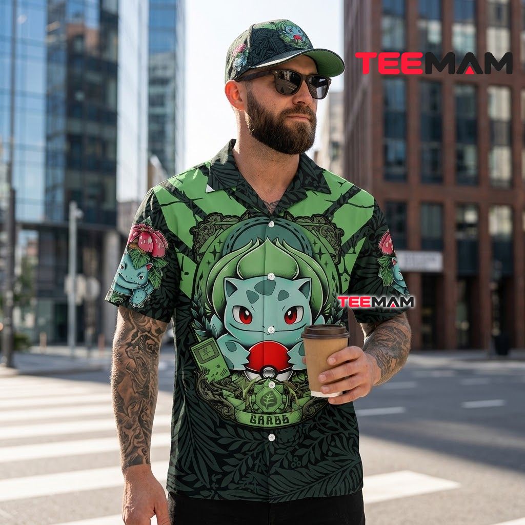 Bulbasaur Pokemon Hawaiian Shirt Choose Grass Emblem Back Bulbasaur Pokemon Hawaiian Shirt Choose Grass Emblem Back