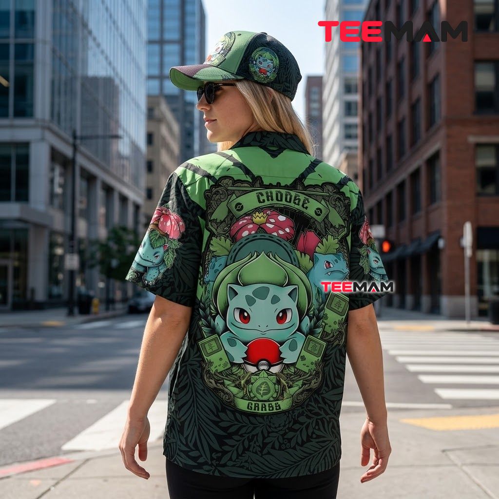 Bulbasaur Pokemon Hawaiian Shirt Choose Grass Emblem Version 3 Bulbasaur Pokemon Hawaiian Shirt Choose Grass Emblem Version 3