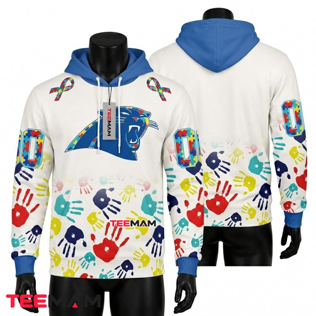 Carolina Panthers 3D Hoodie Autism Handprint Awareness Front