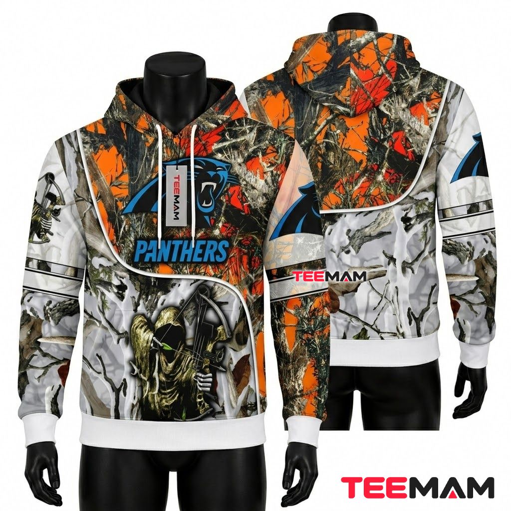 Carolina Panthers 3D Hoodie Bow Hunting Camo Front