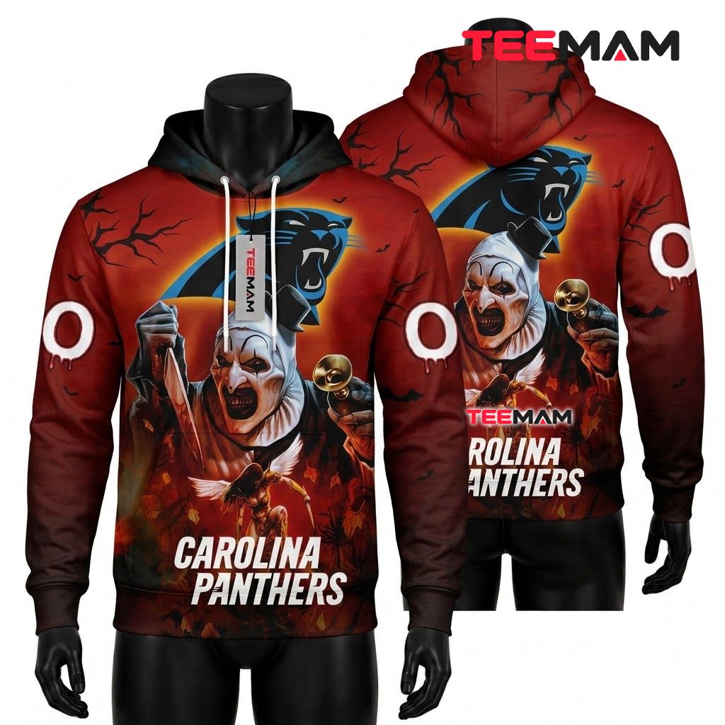 Carolina Panthers 3D Hoodie Evil Clown Halloween Front