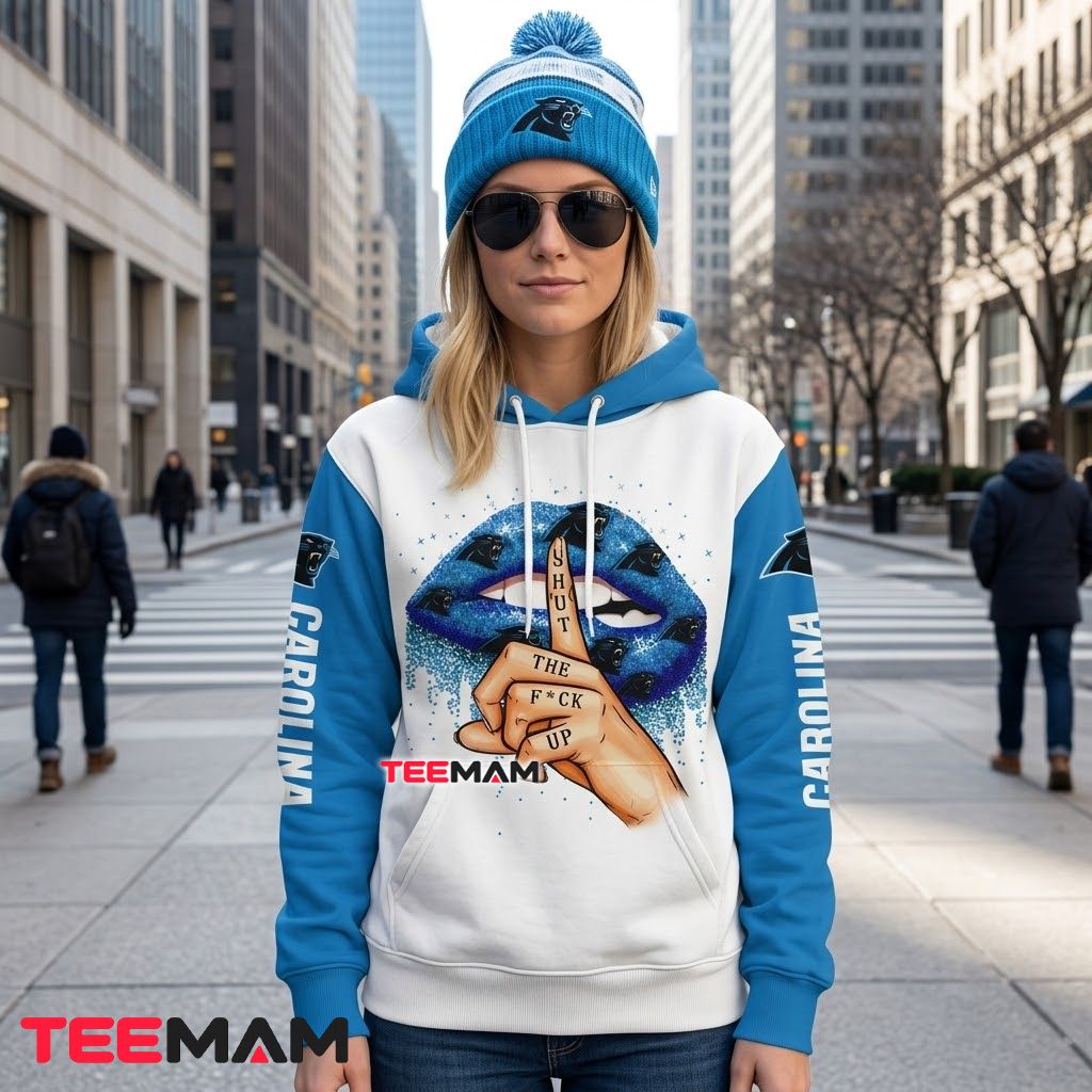 Carolina Panthers 3D Hoodie Glitter Lips Hand Back Carolina Panthers 3D Hoodie Glitter Lips Hand Back