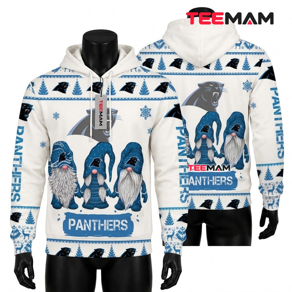 Carolina Panthers 3D Hoodie Gnome Trio Snowflake Front