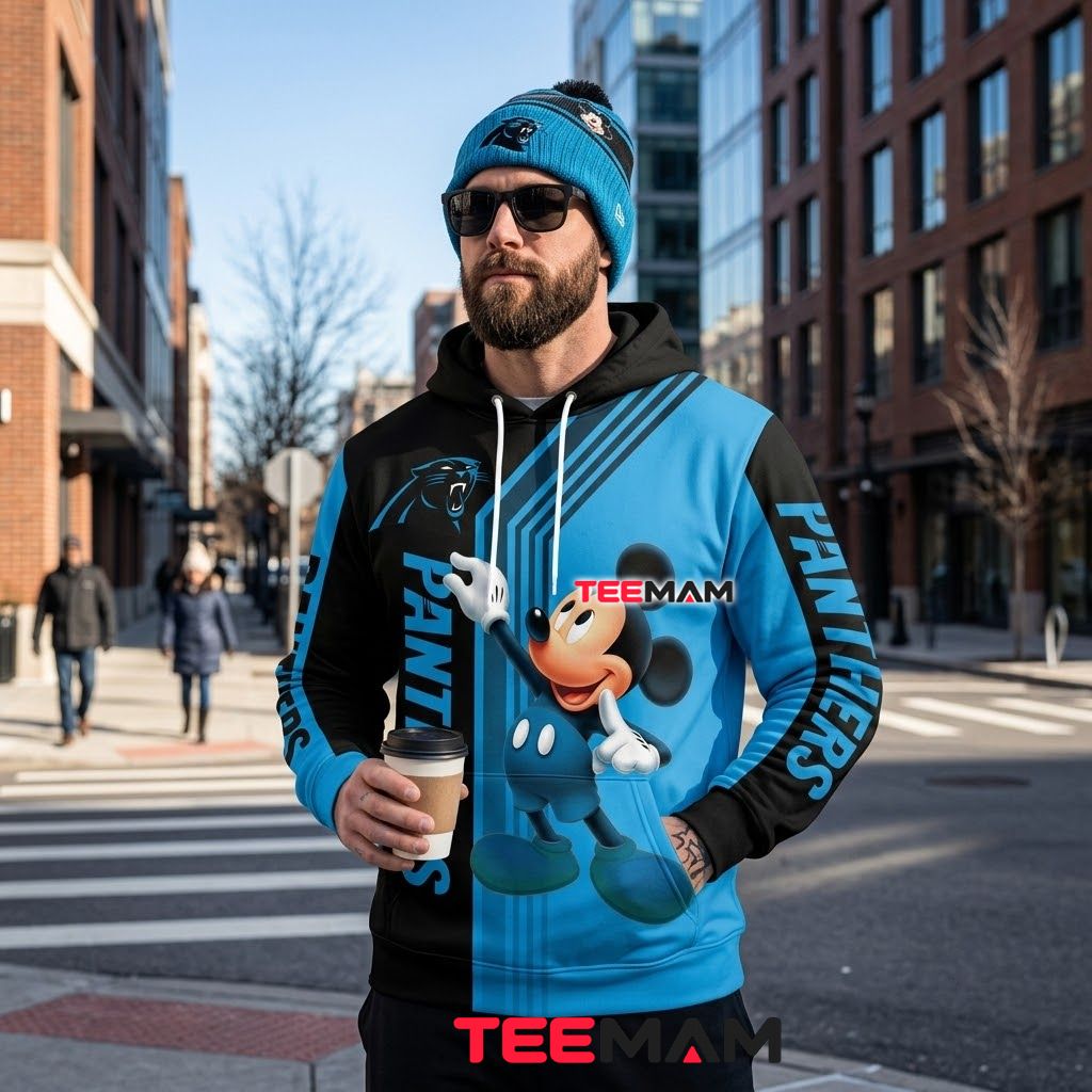 Carolina Panthers 3D Hoodie Mickey Mouse Pointing Back Carolina Panthers 3D Hoodie Mickey Mouse Pointing Back