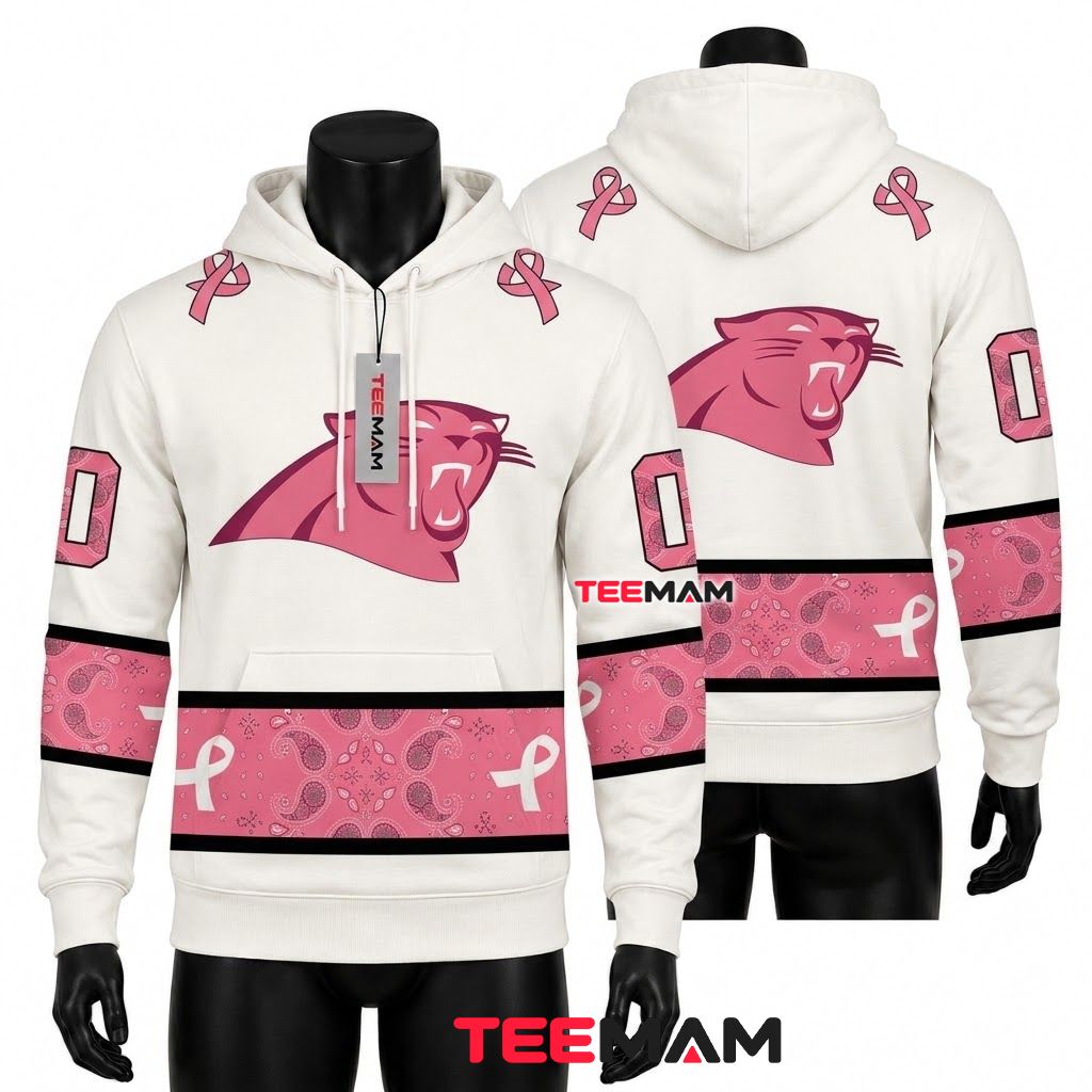 Carolina Panthers 3D Hoodie Paisley Ribbon Cancer Front