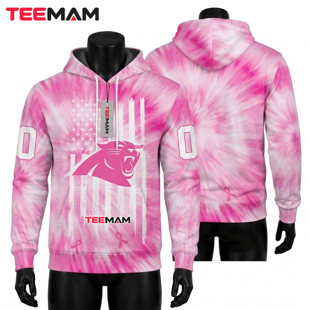 Carolina Panthers 3D Hoodie Pink Breast Cancer Awareness Front