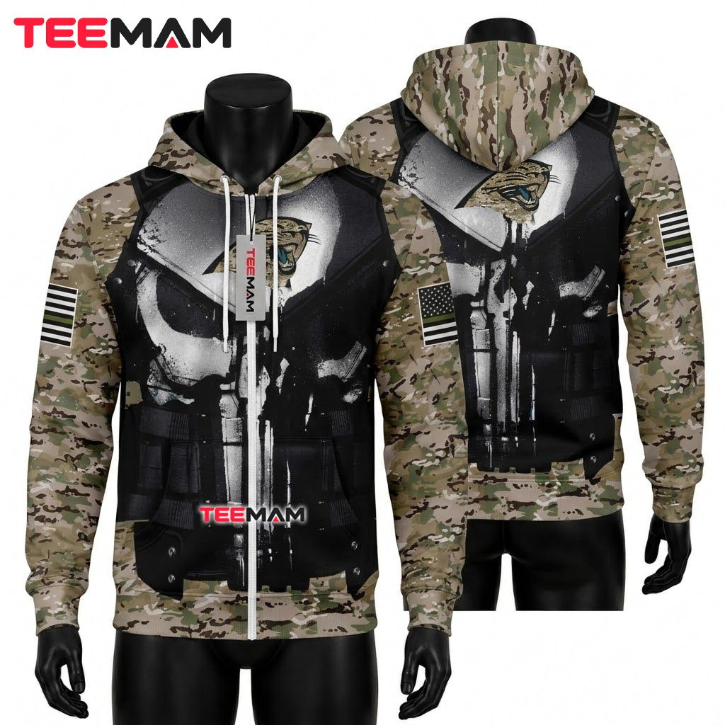 Carolina Panthers 3D Hoodie Punisher Armor Camo Front