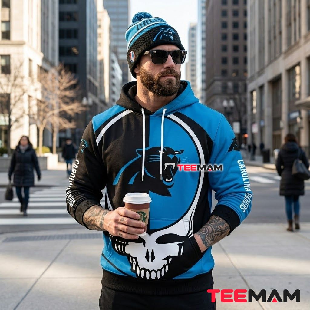 Carolina Panthers 3D Hoodie Skull Split Circle Back Carolina Panthers 3D Hoodie Skull Split Circle Back