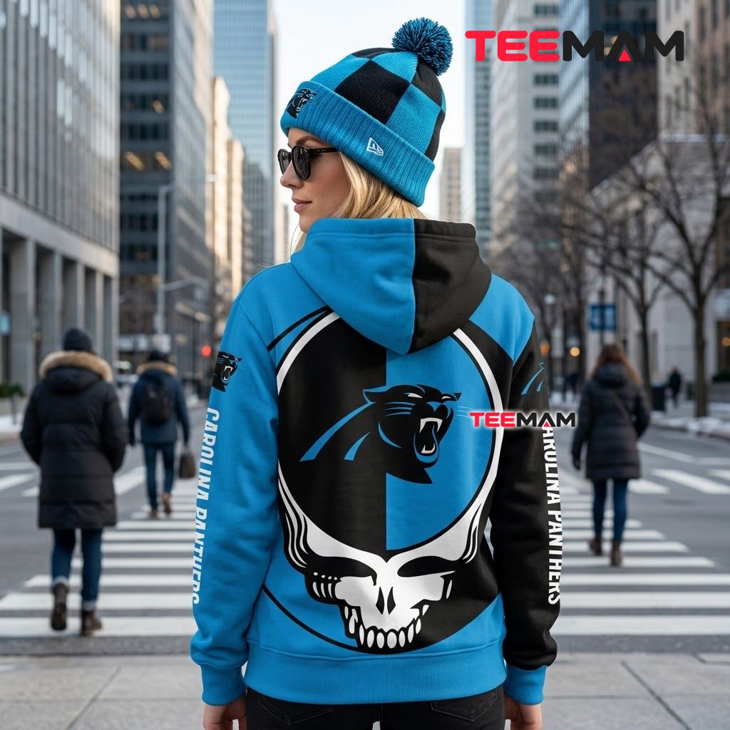 Carolina Panthers 3D Hoodie Skull Split Circle Version 3 Carolina Panthers 3D Hoodie Skull Split Circle Version 3