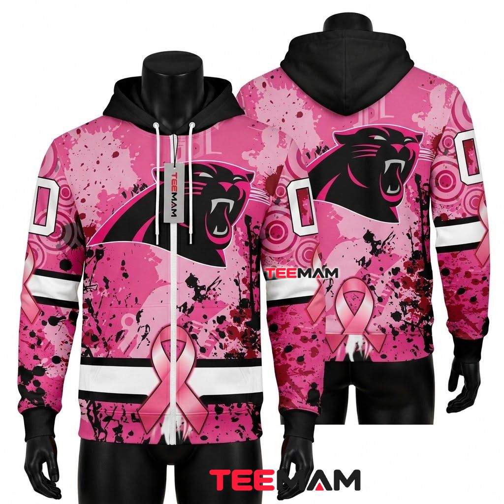 Carolina Panthers 3D Hoodie Splatter Ribbon Zip Front