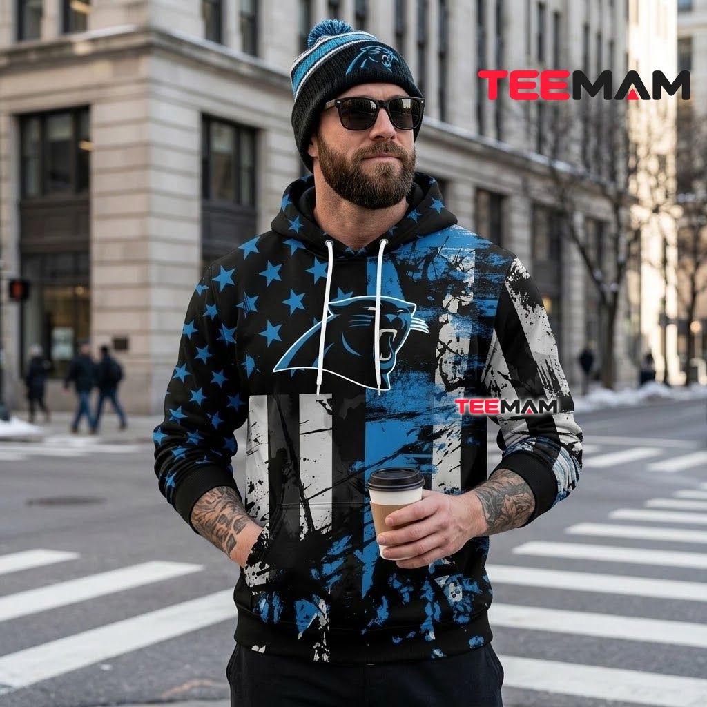Carolina Panthers 3D Hoodie Star Splatter Camo Back Carolina Panthers 3D Hoodie Star Splatter Camo Back