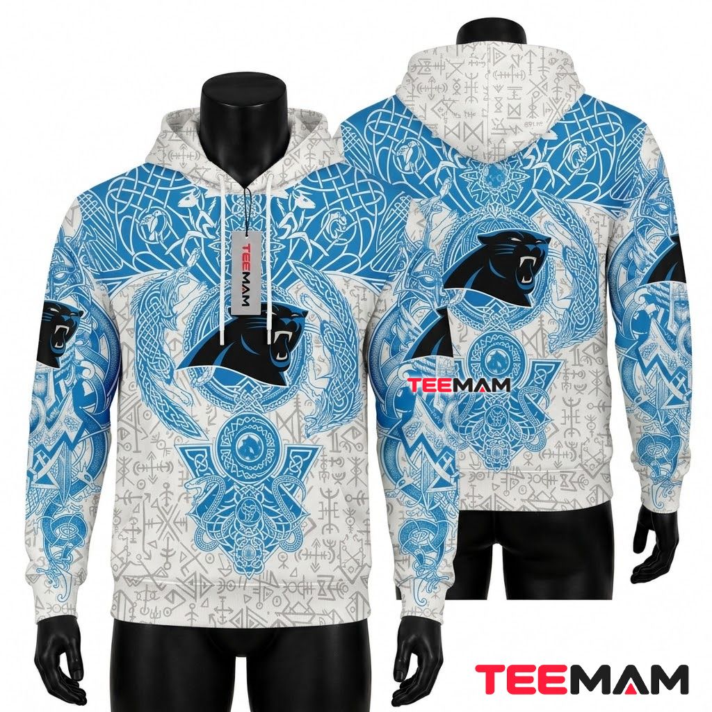 Carolina Panthers 3D Hoodie Viking Celtic Wolf Front