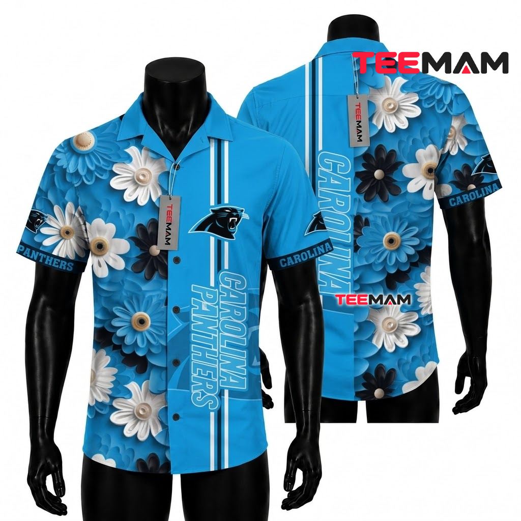 Carolina Panthers Aloha Shirt Daisy Floral Front