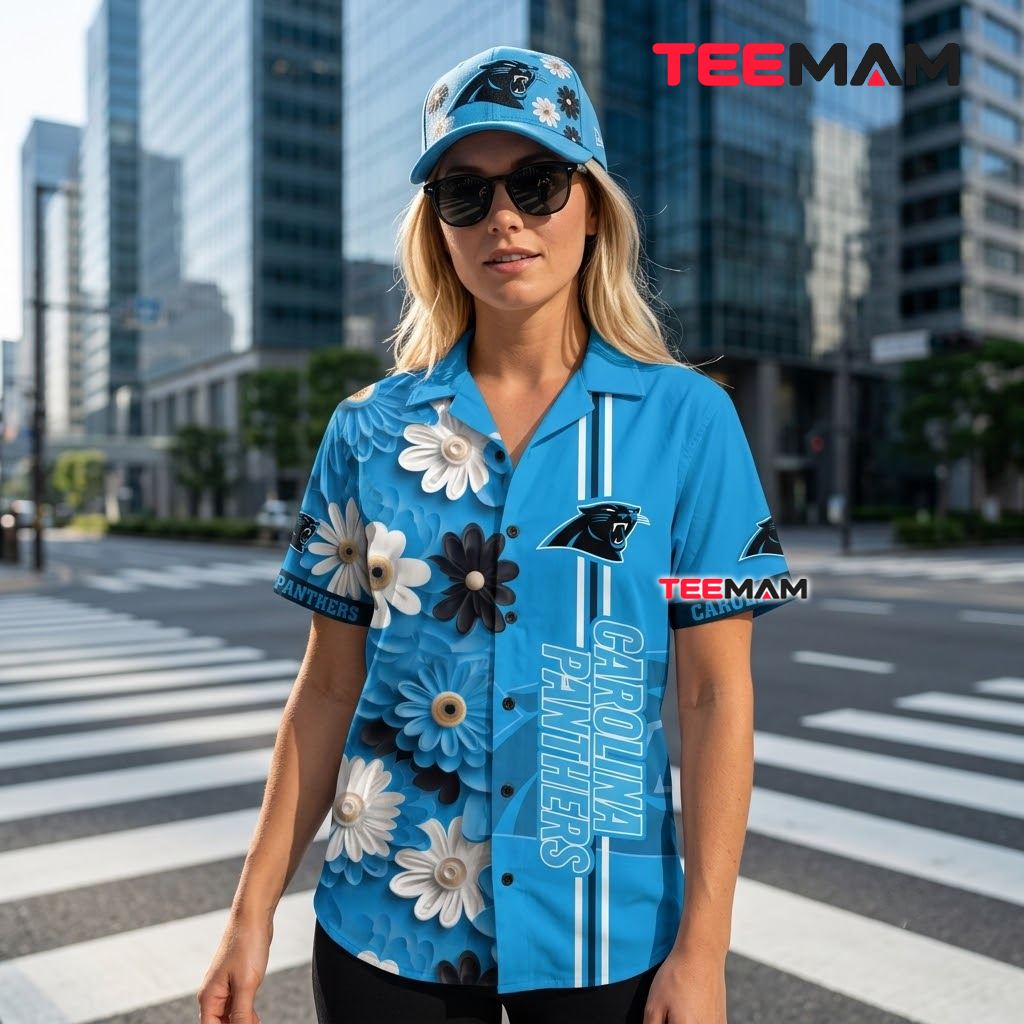 Carolina Panthers Aloha Shirt Daisy Floral Back Carolina Panthers Aloha Shirt Daisy Floral Back