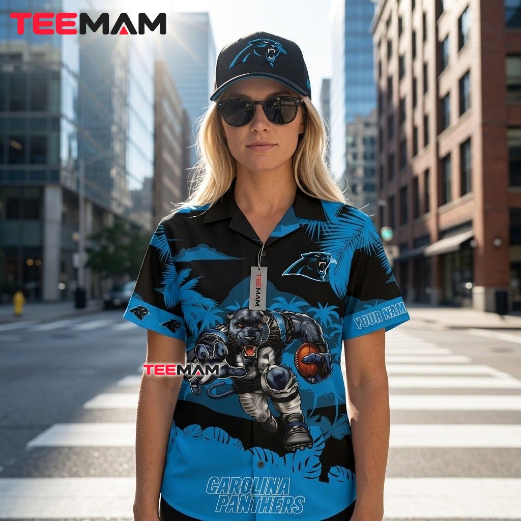 Carolina Panthers Aloha Shirt Mascot Helmet Back Carolina Panthers Aloha Shirt Mascot Helmet Back