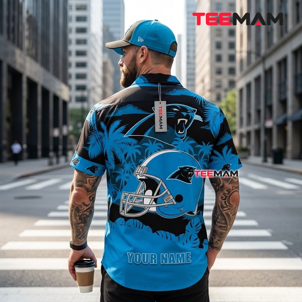 Carolina Panthers Aloha Shirt Mascot Helmet Version 3 Carolina Panthers Aloha Shirt Mascot Helmet Version 3