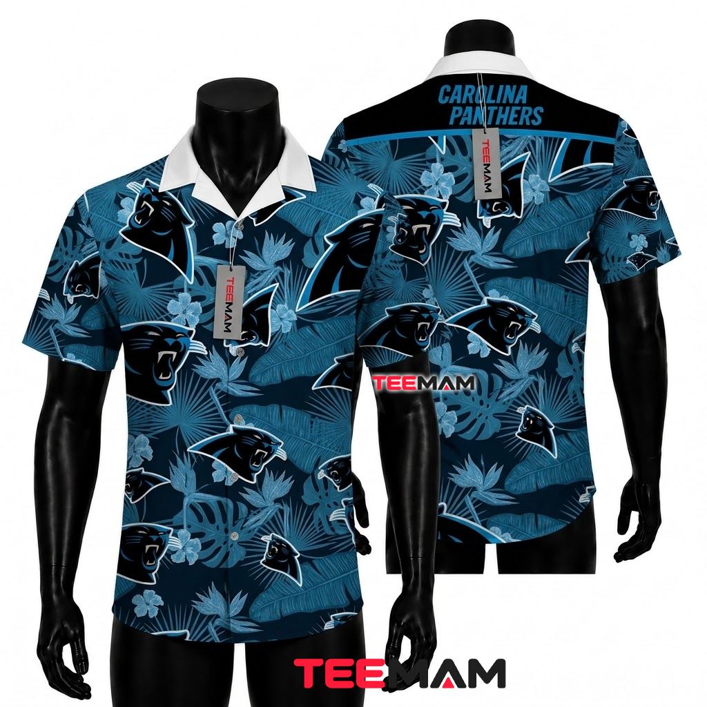 Carolina Panthers Aloha Shirt Monstera Floral Front