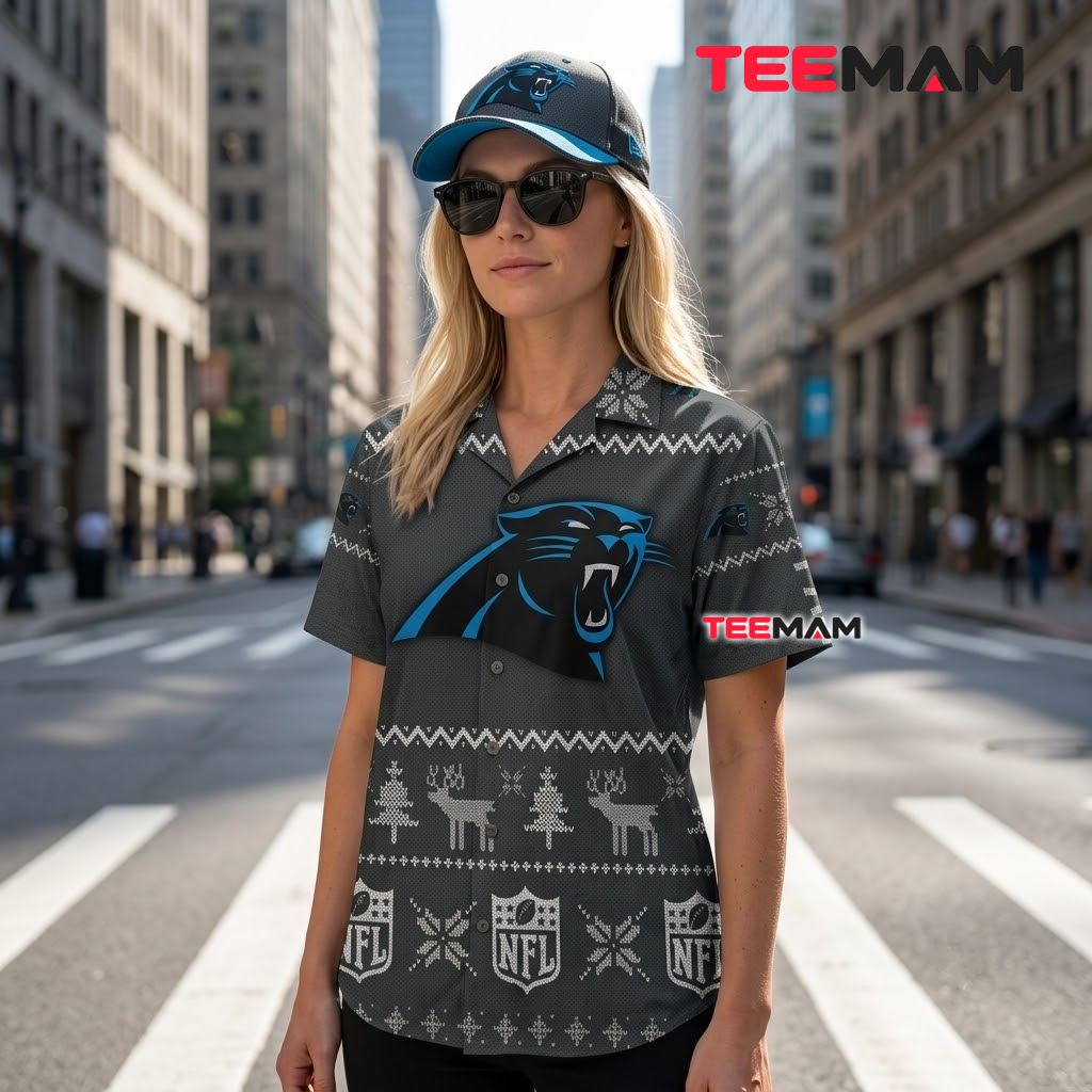 Carolina Panthers Button Up Shirt Ugly Christmas Back Carolina Panthers Button Up Shirt Ugly Christmas Back