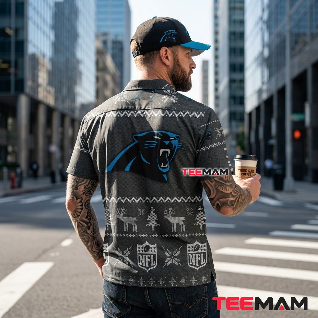 Carolina Panthers Button Up Shirt Ugly Christmas Version 3 Carolina Panthers Button Up Shirt Ugly Christmas Version 3