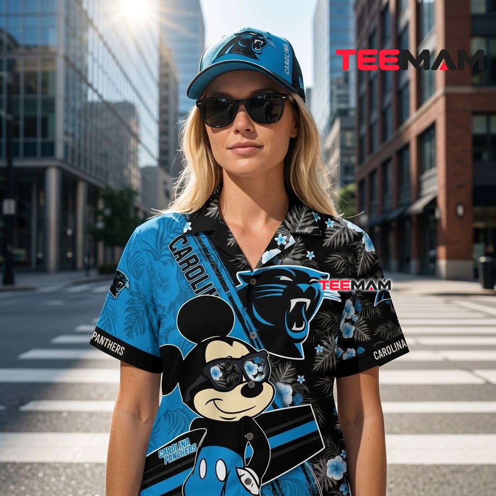 Carolina Panthers Hawaiian Shirt Mickey Hibiscus Back Carolina Panthers Hawaiian Shirt Mickey Hibiscus Back