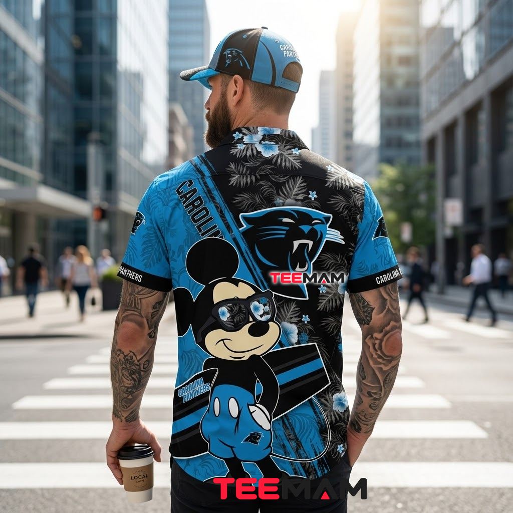 Carolina Panthers Hawaiian Shirt Mickey Hibiscus Version 3 Carolina Panthers Hawaiian Shirt Mickey Hibiscus Version 3