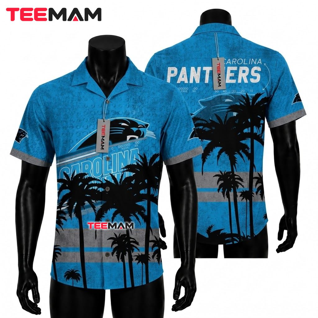 Carolina Panthers Hawaiian Shirt Palm Silhouette Beach Front