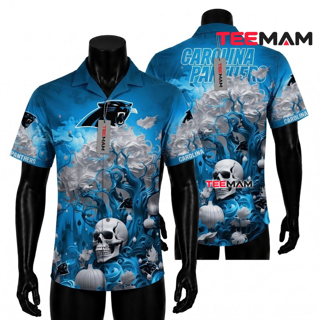 Carolina Panthers Hawaiian Shirt Skull Pumpkin Front