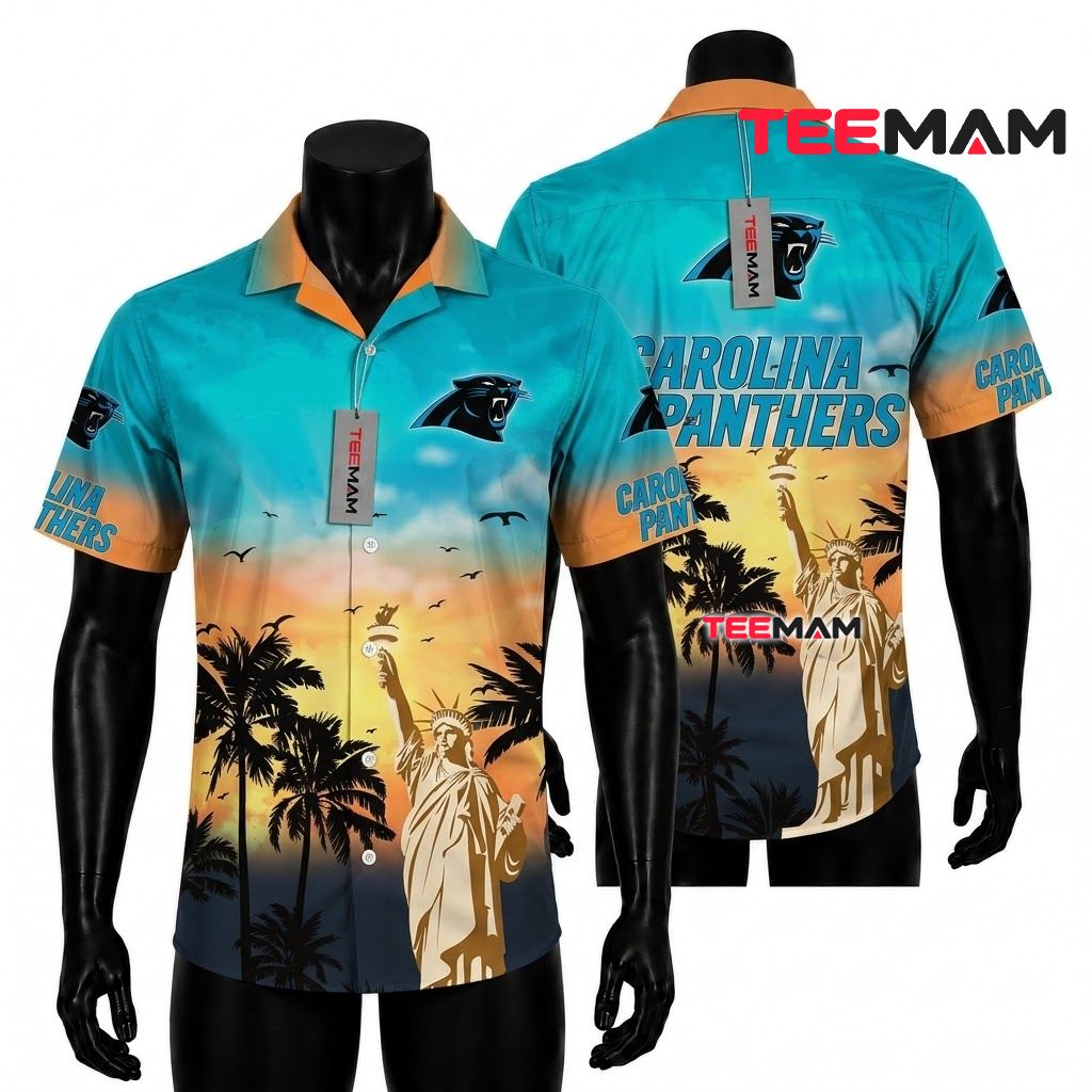 Carolina Panthers Hawaiian Shirt Statue Liberty Beach Front