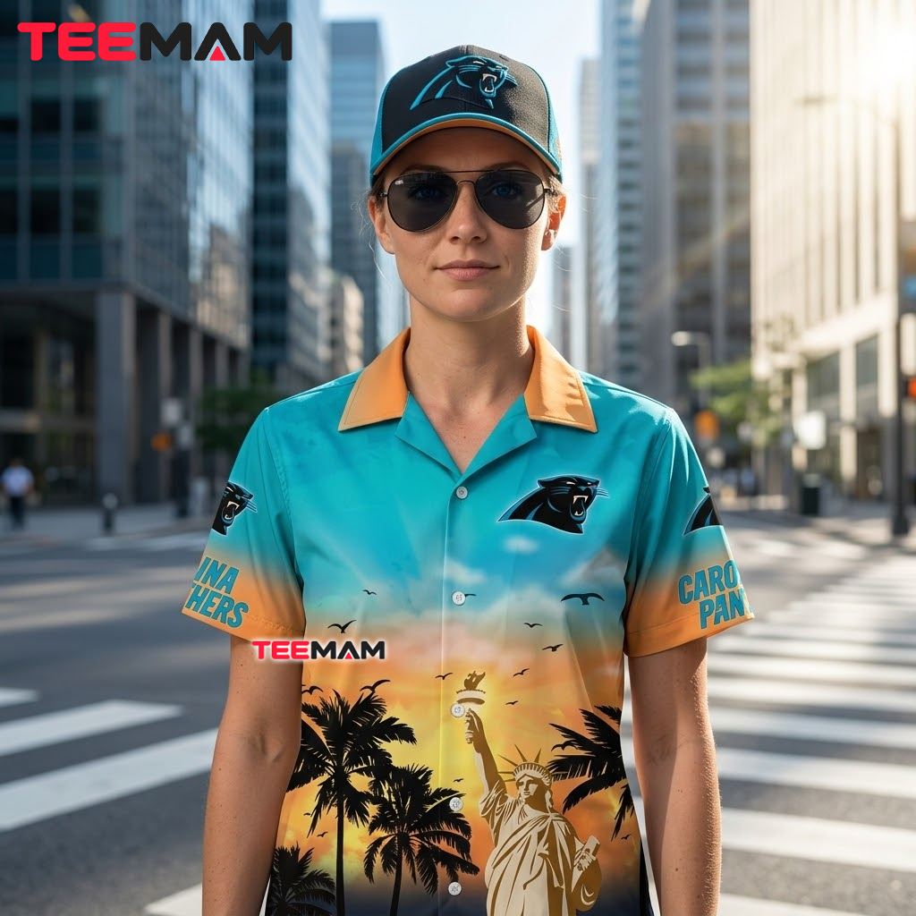 Carolina Panthers Hawaiian Shirt Statue Liberty Beach Back Carolina Panthers Hawaiian Shirt Statue Liberty Beach Back