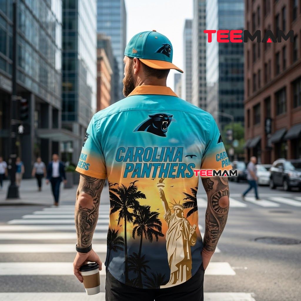 Carolina Panthers Hawaiian Shirt Statue Liberty Beach Version 3 Carolina Panthers Hawaiian Shirt Statue Liberty Beach Version 3